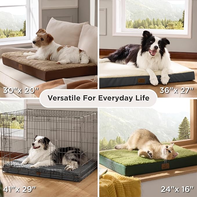 Bedsure Large Dog Bed for Crate - Orthopedic Flat Pet Beds with Removable Washable Cover, Egg Crate Foam Crate Mat, Suitable for Pet Up to 50 lbs