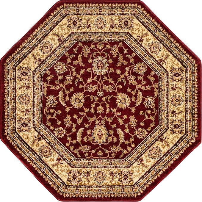 Rugs.com Aditi Collection Rug – 5' 3 Octagon Red Low Rug Perfect for Living Rooms, Kitchens, Entryways