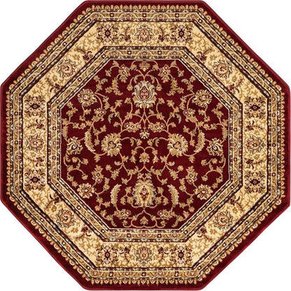 Rugs.com Aditi Collection Rug – 5' 3 Octagon Red Low Rug Perfect for Living Rooms, Kitchens, Entryways