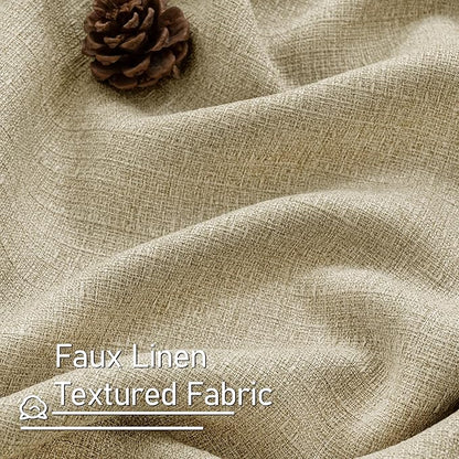 LAMIT Camel Linen Curtains 84 inches Long for Bedroom, Grommet Thermal Insulated Thick Burlap Farmhouse Curtains Noise Reducing Window Treatment Drapes for Living Room, 2 Panels, W60 x L84