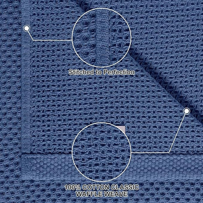 Homaxy 100% Cotton Kitchen Towels and Dishcloths Set, 12 x 12 Inches and 13 x 28 Inches, Set of 12 Bulk Kitchen Towels Set, Ultra Soft Absorbent Dish Cloths for Washing Dishes, Navy Blue