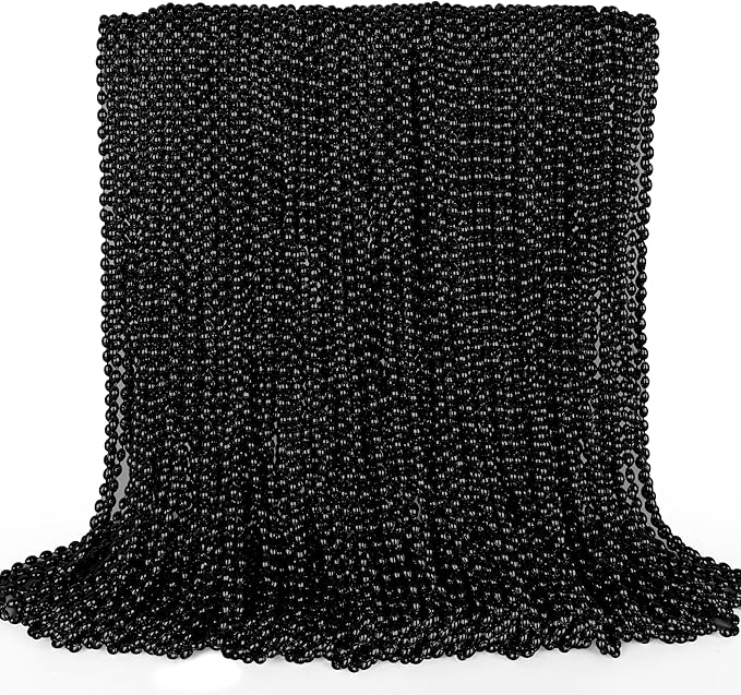 Bead Necklace, 100PCS Halloween Oval Black Bead Necklaces Stuff Accessories, 32" Mardi Gras Beads Necklace Costume, Festival Parade Throw for Halloween Wedding Party Events Supplies Decorations