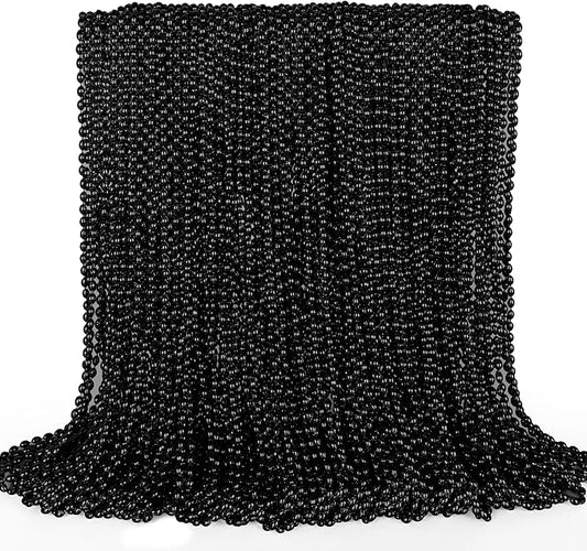 Bead Necklace, 100PCS Halloween Oval Black Bead Necklaces Stuff Accessories, 32" Mardi Gras Beads Necklace Costume, Festival Parade Throw for Halloween Wedding Party Events Supplies Decorations