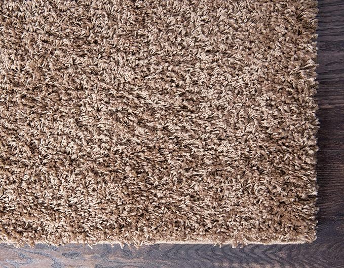 Unique Loom Solid Shag Collection Area Rug (10' x 13' 1" Rectangle, Sandy Brown)