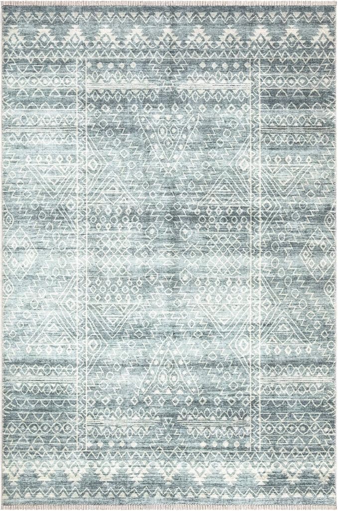 Bloom Rugs Caria Washable Non-Slip 9x12 Rug - Teal/Ivory Geometric Area Rug for Living Room, Bedroom, Dining Room, and Kitchen - Exact Size: 9' x 12'