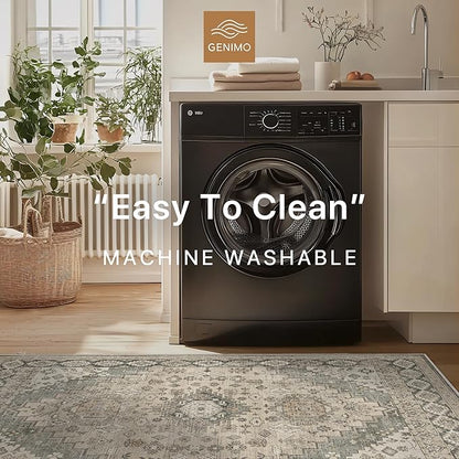 GENIMO Machine Washable 8x10 Area Rugs for Living Room, Non Slip Vintage Rugs, Low Pile Lightweight Chenille Print Rug for Bedroom, Dining Room, Home Office, Oatmeal Gray