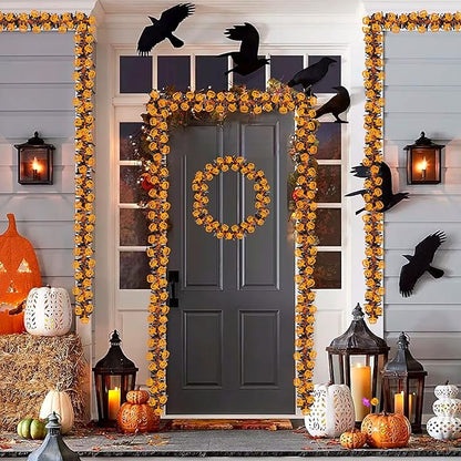 33FT Halloween Tinsel Garland with Orange Pumpkin Ornament, Shiny Metallic Twist Garland Outdoor Indoor Halloween Decorations for Home Table Office Classroom Fireplace Mantle Party Decor