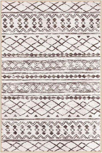 KUTA 3x5 Entryway Rug, Brown Non-Slip Washable Low-Pile Boho Moroccan Living Room Area Rug, Ultra Soft Distressed Geometric Print Throw Carpet for Entrance, Bedroom, Nursery, Dorm, Kitchen