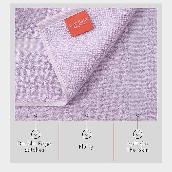 TEXTILOM Luxury 2 Pack Banded Cotton Bath Mats for Bathroom Floor [ Hotel, Spa, Tub, Shower Bath Mat Floor Towel Set ], Machine Washable & Soft & Absorbent & Quick Dry (20''x34'')- Lilac