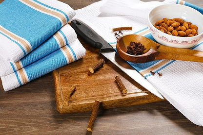 Goroly Home 6 Pack 100% Cotton Farmhouse Vintage Dish Towels Tea Towels Highly Absorbent Quick Dry Professional Grade with Hanging Loop - Twill Waffle - 18x28 Inch - Turquoise Blue