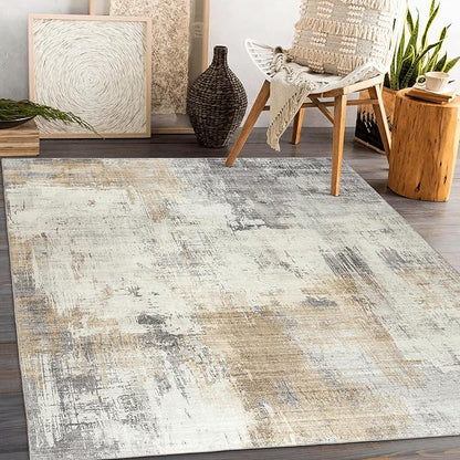ReaLife Rugs Machine Washable Area Rug Runner - Living Room Bedroom Bathroom Kitchen Entryway Office - Padded Low Pile Stain Resistant Premium - Modern Abstract Contemporary - Quinn - Beige 3' x 5'