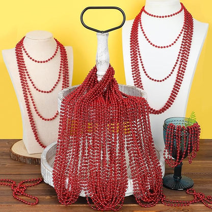 200PCS Bead Necklace, Red Christmas Bead Stuff Party Favors, 33" Red Necklaces Festival Parade Throw Accessories for Wedding Birthday Valentines Mardi Gras Christmas Celebrations Decorations