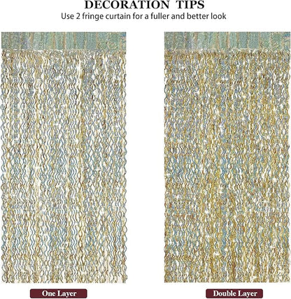 Champagne Gold Foil Fringe Backdrop - CYLMFC 3 Pack 3.3 ft x 6.6 ft Sparkle Tinsel Foil Fringe Backdrop Curtains for Birthday Anniversary Retirement Party Decorations