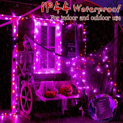 Ollny Halloween Lights 150LED 49FT, Orange and Purple String Lights with Creepy Cloth(315 x 85 in), Battery Operated Fairy Lights with 8 Lighting Modes Timer for Outdoor Party Yard Decor