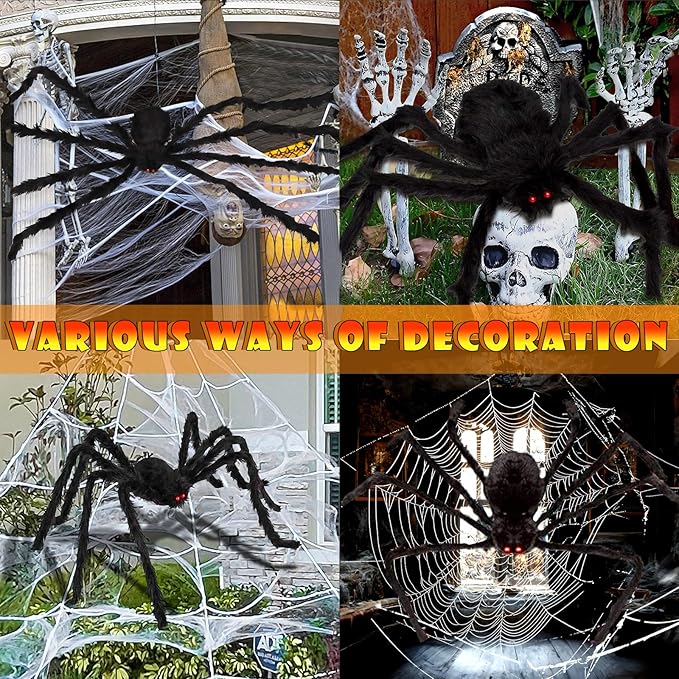 Halloween Decorations Outdoor, 200 LED Halloween Giant Spider Web Lights, 16.4Ft Lighted Spider Web Light up for Yard Haunted House Decor