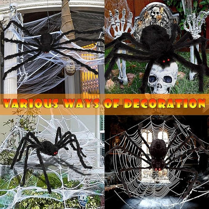 Halloween Decorations Outdoor, 200 LED Halloween Giant Spider Web Lights, 16.4Ft Lighted Spider Web Light up for Yard Haunted House Decor