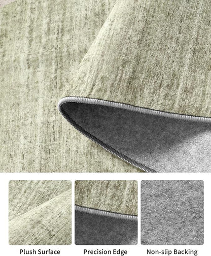 Art&Tuft Washable Rugs 5x7, Low Pile Area Rugs for Living Room - Non Slip and Stain Resistant Soft Thin 5x7 Rug for Bedroom, Dining Room, Kitchen, Office, Green