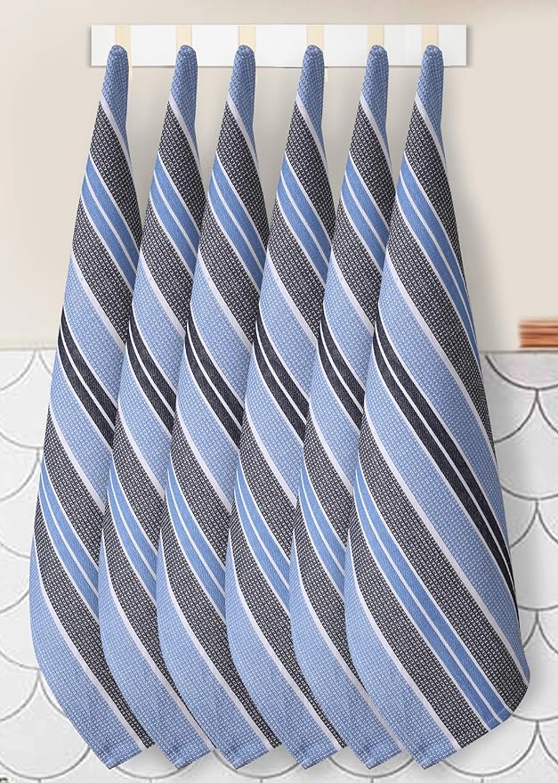 Goroly Home Kitchen Towels 18x28 Inch, Set of 6, Honey Comb Design, Super Absorbent, Quick Dry, Soft, 100% Cotton Dish Towels for Wiping Hands, Drying Dishes, Cleaning Dishcloths Set - Sky Blue Navy