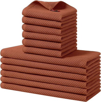 Homaxy 100% Cotton Kitchen Towels and Dishcloths Set, 12 x 12 Inches and 13 x 28 Inches, Set of 12 Bulk Kitchen Towels Set, Ultra Soft Absorbent Dish Cloths for Washing Dishes, Rust