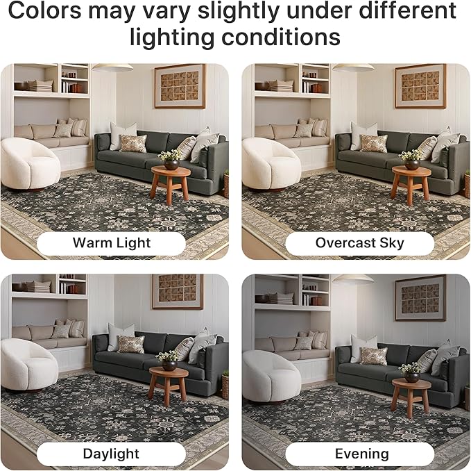 GENIMO 2'5x7 Runner Rug,Machine Washable Non-Slip Vintage Rugs,Low Pile Lightweight Carpet for Bedroom,Hallway,Entryway,Kitchen,Bathroom,Black