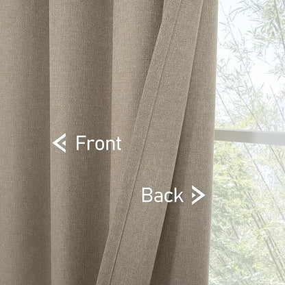 LAMIT Taupe Linen Curtains for Bedroom, 90 inches Grommet Thermal Insulated Thick Burlap Farmhouse Curtains Noise Reducing Window Treatment Drapes for Living Room, Set of 2 Panels, W52 x L90