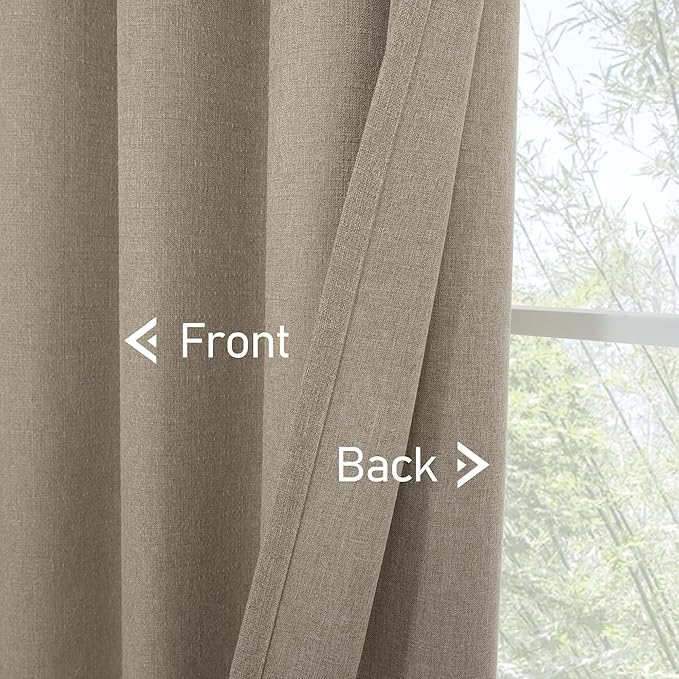 LAMIT Taupe Linen Curtains for Bedroom, 54 inches Grommet Thermal Insulated Thick Burlap Farmhouse Curtains Noise Reducing Window Treatment Drapes for Living Room, Set of 2 Panels, W52 x L54