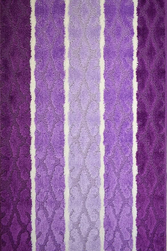 Custom Size Damask Hallway Runner Rug Slip Resistant, 26 Inch Wide x Your Choice of Length Size, Lilac, 26 Inch X 27 Feet, Sold and Priced Per Foot