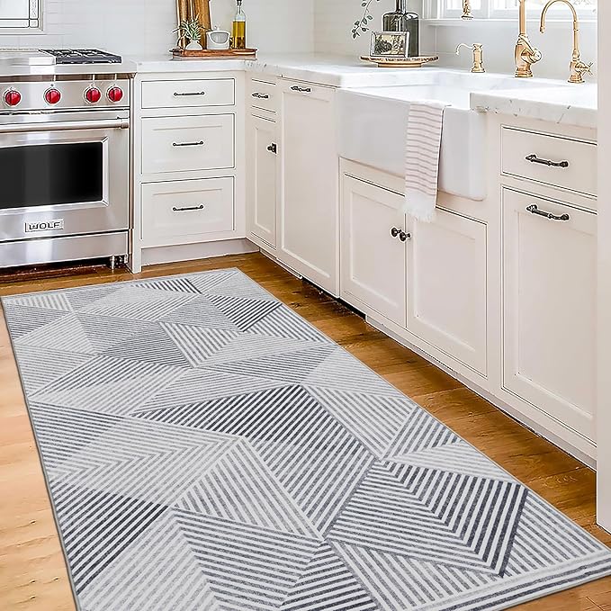 ReaLife Rugs Machine Washable Area Rug Runner - Living Room Bedroom Bathroom Kitchen Entryway Office - Padded Low Pile Stain Resistant Premium - Modern Geometric Contemporary - Miles - Gray 2'6" x 6'