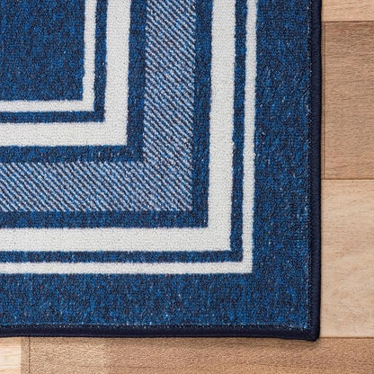 Modern Bordered Non Slip Indoor Runner Rugs for Living Room 2x5 Area Rugs for Kitchen, Rug for Bedroom, and Hallway, Stain Resistant Easy Cleaning Non Shedding Navy 2 x 5