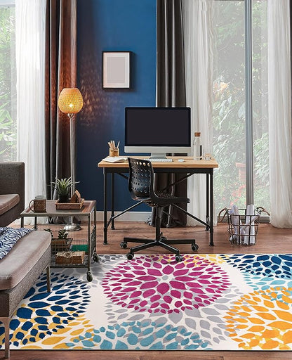 Rugshop Modern Floral Circles Design for Living Room,Bedroom,Home Office,Kitchen Non Shedding Area Rug 10' x 14' Multi