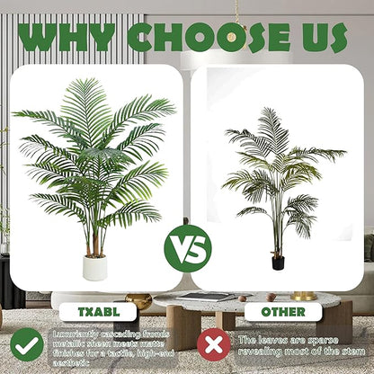2 Pack Artificial Palm Tree Indoor Plant 4FT Tall Fake Tropical Palm Tree in Pot, Real Bark Design Faux Areca Palm Tree for Home Office Living Room Bedroom Farmhouse Modern Outdoor Topiary Tree