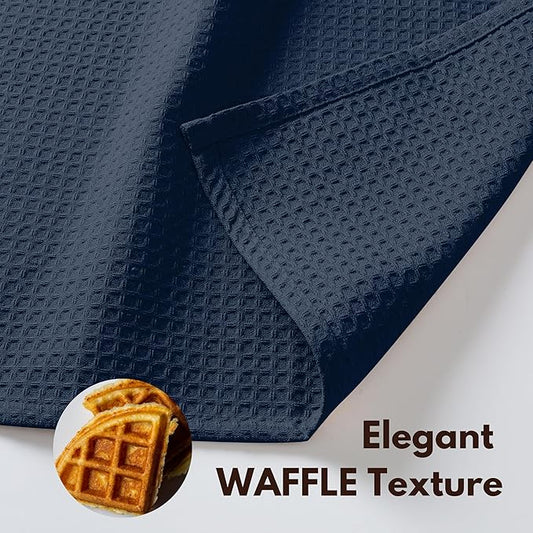 Native Fab Cotton Kitchen Towel with Hanging Loop 16x26 inches, 12-Pack, Waffle Weave Kitchen Towels for Cleaning Drying, Washcloths Soft & Absorbent Cloth Rags, Bar Towel, Dish Cloth, Navy
