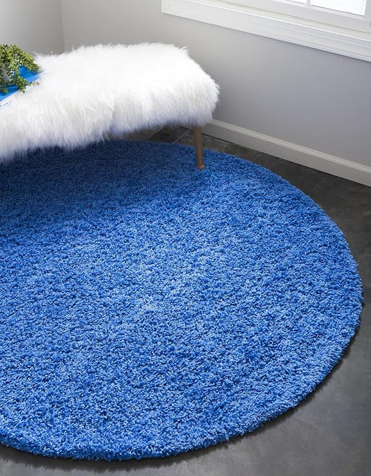 Unique Loom Solid Shag Collection Area Rug (4' 1" Round, Periwinkle Blue)