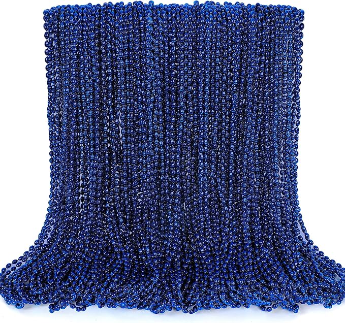 100PCS Blue Bead Necklace, Oval Blue Beads Stuff Accessories, 32" Mardi Gras Beads Necklace Costume, Festival Events Parade Throw for Xmas Mardi Gras Wedding Gender Reveal Party Supplies