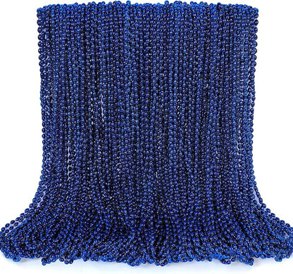 100PCS Blue Bead Necklace, Oval Blue Beads Stuff Accessories, 32" Mardi Gras Beads Necklace Costume, Festival Events Parade Throw for Xmas Mardi Gras Wedding Gender Reveal Party Supplies