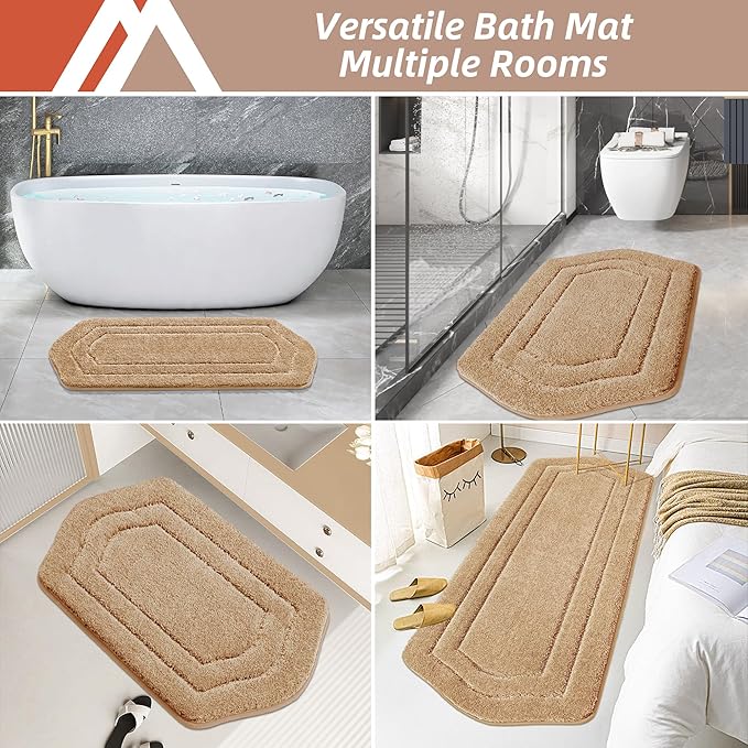 COSY HOMEER Bathroom Rugs Mat 24”x60” Absorbent Non-Slip Bath Mat, Plush Shaggy Bathroom Runner, Machine Washable Large Soft Bath Mats for Bath Floor,Tub and Shower,Beige