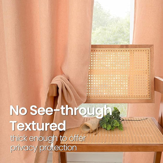 BGment Peach Linen Curtains 63 Inch Length No See Through for Living Room, Privacy Thick Textured Drapes for Bedroom Girl with Grommet Light Filtering Spring Decor, 2 Panels, Each 52 Inch Wide