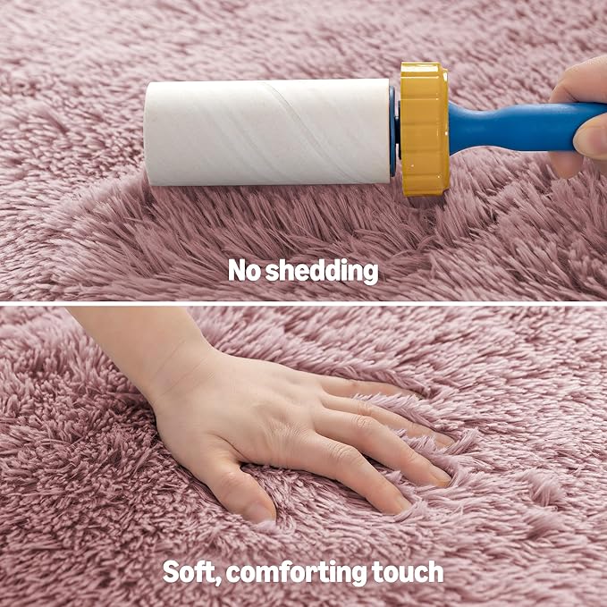 Amazon Basics Fluffy Washable Area Rug, Bedside Shaggy Carpet for Door Entryway, Living Room and Bedroom, 2' W × 3' L, Pink