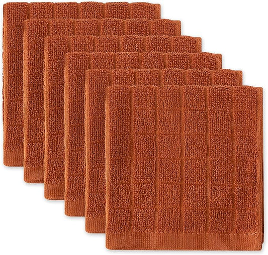 DII Basic Terry Collection Solid Windowpane Dishcloth Set, 12x12, Cinnamon, 6 Count