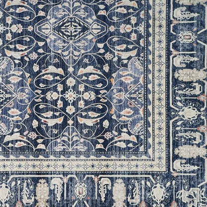 Washable Runner Rug 3x10, Transitional Moroccan Floral Trellis Hallway Runner for Kitchen Floor Non Slip, Low Pile Thin Long Carpet Runner for Entryway Corridor Mudroom Foyer, Dark Blue
