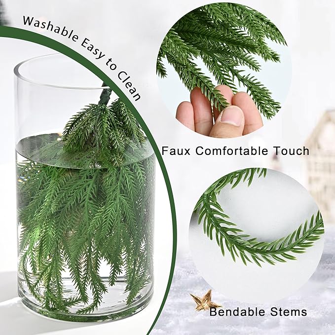 Waipfaru Christmas 12 Pcs Norfolk Pine Stems, 18 Inch Real Touch Artificial Norfolk Pine Branches, Christmas Greenery for DIY Cedar Garland, Indoor & Outdoor Xmas Holiday Home Decor