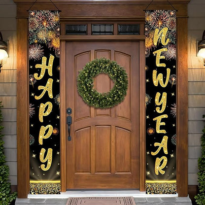 KatchOn, XtraLarge Happy New Year Banner 2026-72x12 Inch | Happy New Year Door Banner for Black and Gold New Years Decorations 2026 | Front Porch Sign, New Years Eve Party Supplies 2026 | NYE Decor