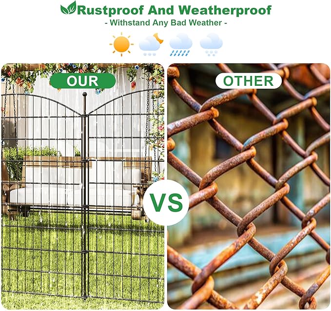 40 in(H) x24 Ft(L) No Dig Heavy Duty Metal Fence - 10 Panels Thick Rust-Resistant Decorative Fence Posts for Yard Security, Garden, Lawn, Farm and Poultry (Black)