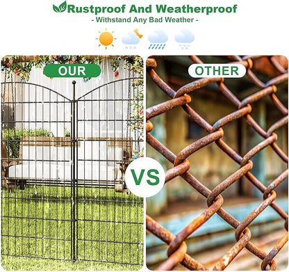 40 in(H) x24 Ft(L) No Dig Heavy Duty Metal Fence - 10 Panels Thick Rust-Resistant Decorative Fence Posts for Yard Security, Garden, Lawn, Farm and Poultry (Black)