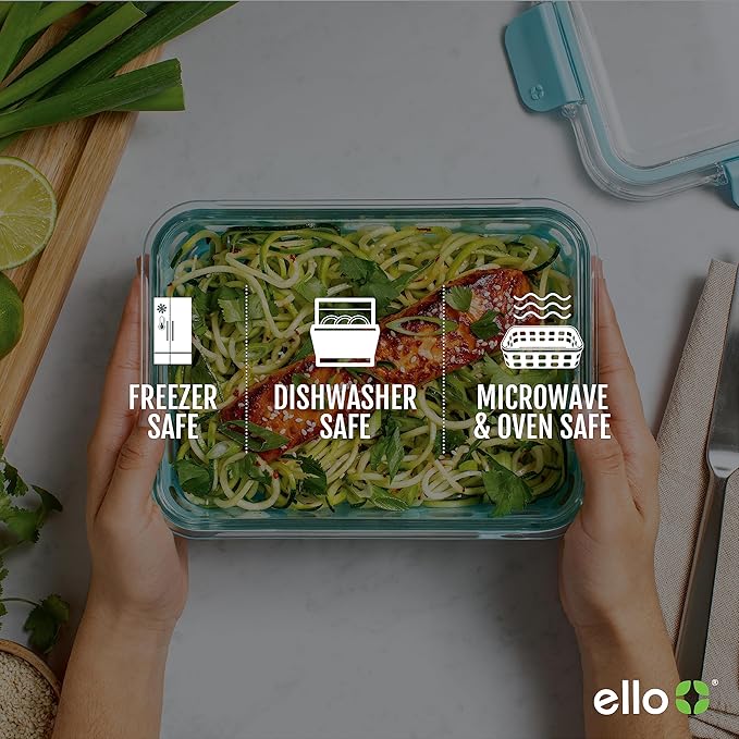 Ello Duraglass 3.4 Cup Meal Prep Sets 10Pc, 5 Pack Set- Glass Food Storage Container with Silicone Sleeve and Airtight BPA-Free Plastic Lids, Dishwasher, Microwave, and Freezer Safe, Evening Orchard