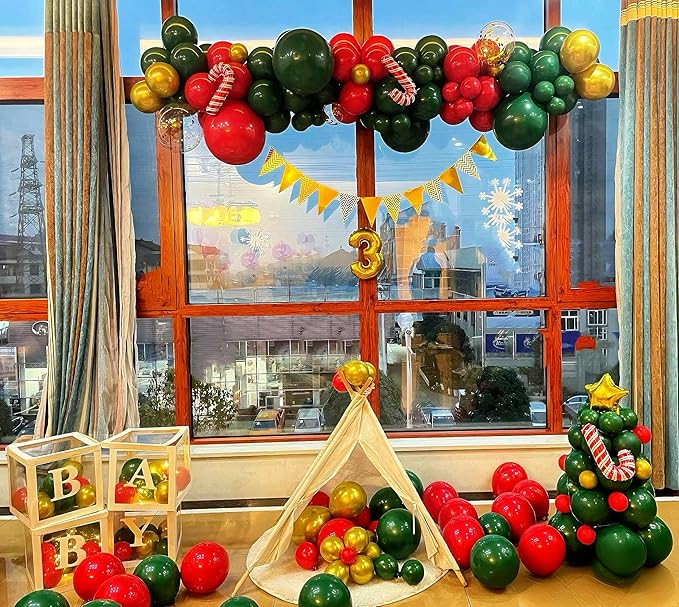 Red and Green Balloons: 75 PCS, 12in & 5in Green Gold Latex Christmas Party Balloons