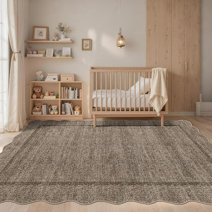 GarveeHome Scalloped Washable Area Rug 4x6 Small Entryway Rug Non Slip Modern Soft Accent Rugs for Bedroom Nursery Low Pile Stain Resistant Carpet for Office, 4 ft x6 ft