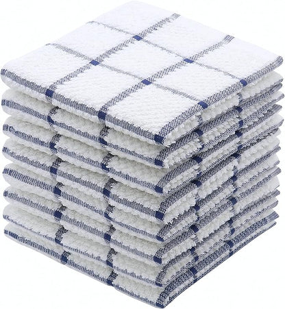 Cotton Dish Towels for Kitchen, Terry Dish Cloths for Washing Dishes, 12 x 12 Inches, Light and Soft, Quick Drying Dish Rags for Cleaning, 8pc/Set (Blue)