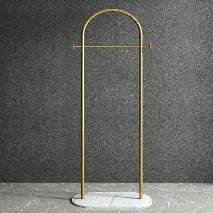 Gold Clothing Rack, Small Clothes Rack with Marble Base, Heavy-duty Coat Racks Freestanding for Boutiques,Modern garment racks for hanging clothes,Can Hang Jacket Garment, Hat, Scarf 20.5" W