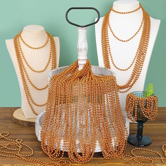 240PCS Orange Beads, Mardi Gras Bead Necklaces Party Favors, 33" Round Beads Halloween Necklaces Bulk, Festival Parade Throw Accessories for Mardi Gras Halloween Wedding Celebrations Decorations